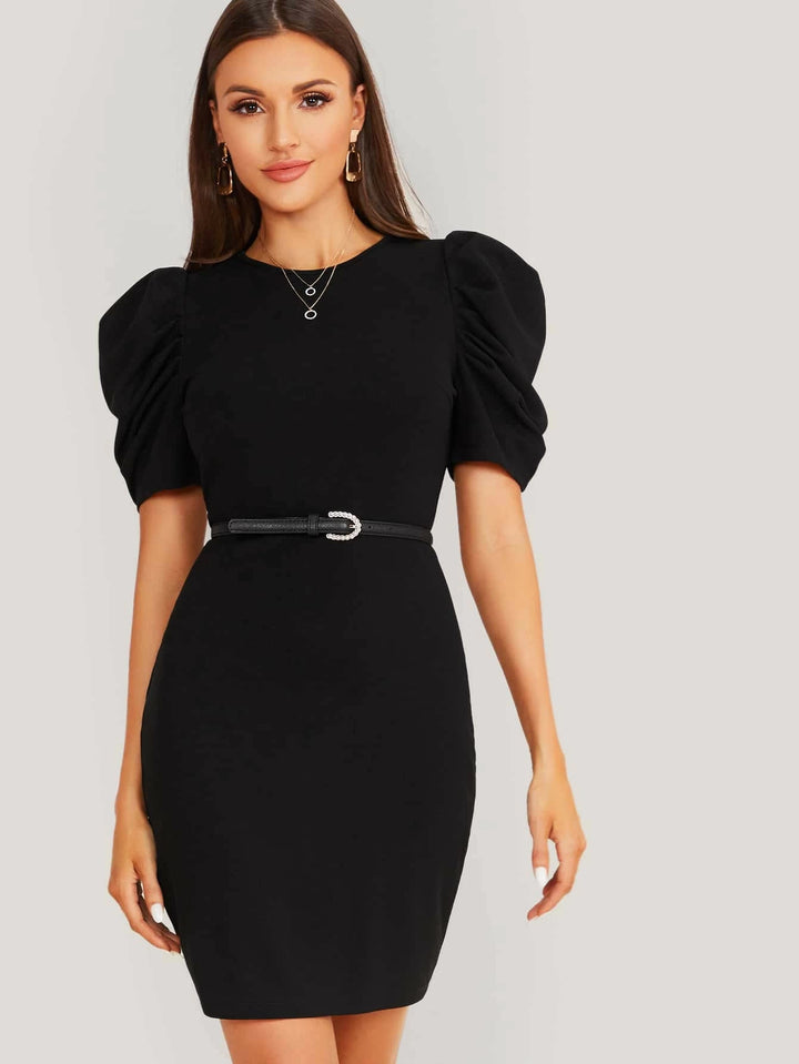 Vestido Cuello Redondo Ajustado y Mangas Farol - LIZAPONS