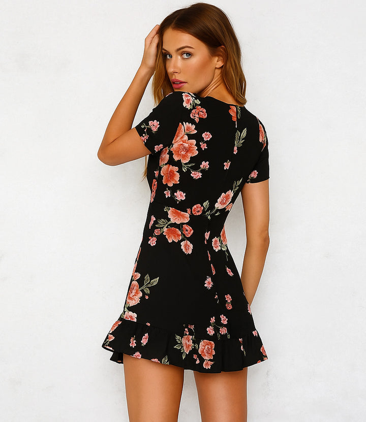 Vestido Casual Manga Corta Con Estampado Floral - LIZAPONS