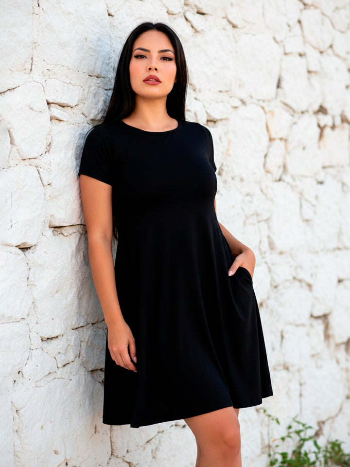 Vestido Curvy Corte A con Bolsas Manga Corta - LIZAPONS