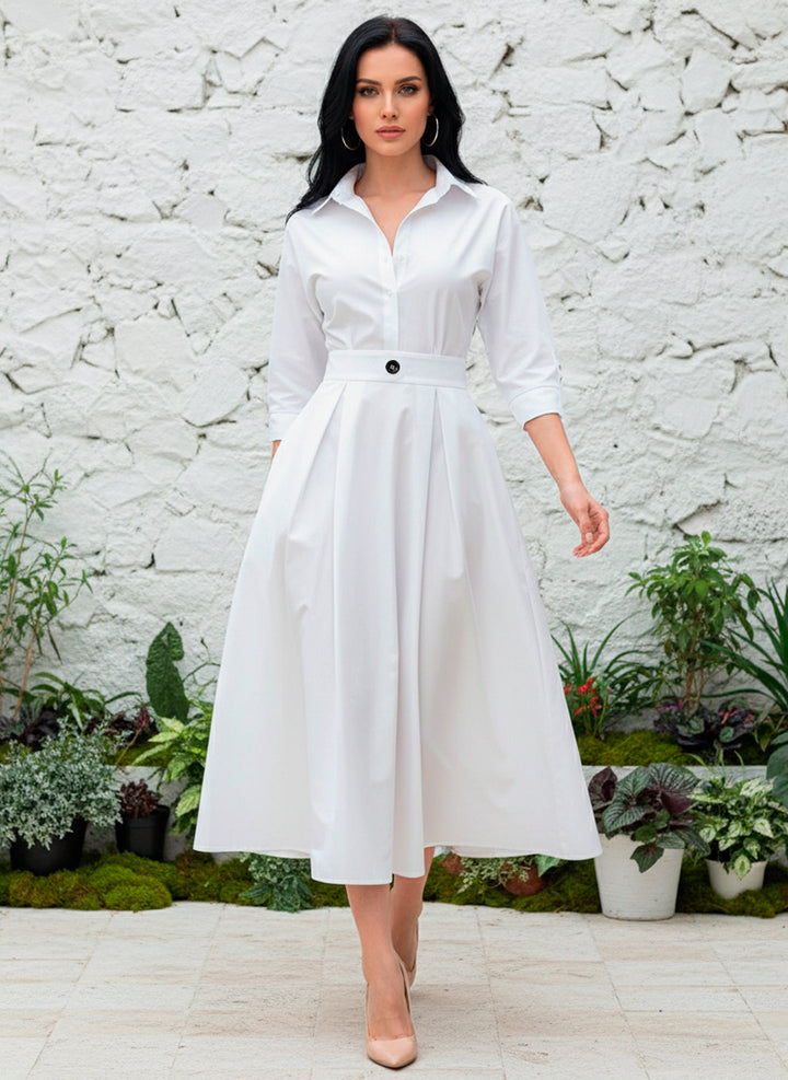 LIZAPONS Vestido Largo Elegante De Manga Larga Y Botón Con Bolsillos