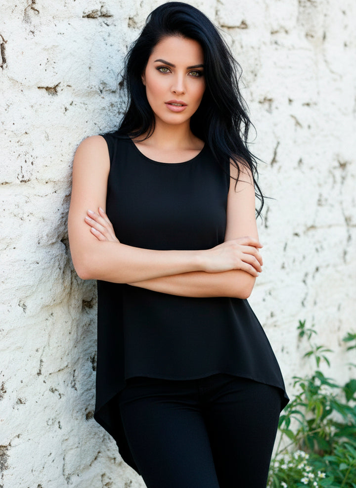 LIZAPONS Blusa Elegante Sin Mangas Espalda Cruzada y Puntas Asimétricas