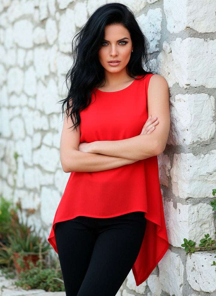 LIZAPONS Blusa Elegante Sin Mangas Espalda Cruzada y Puntas Asimétricas