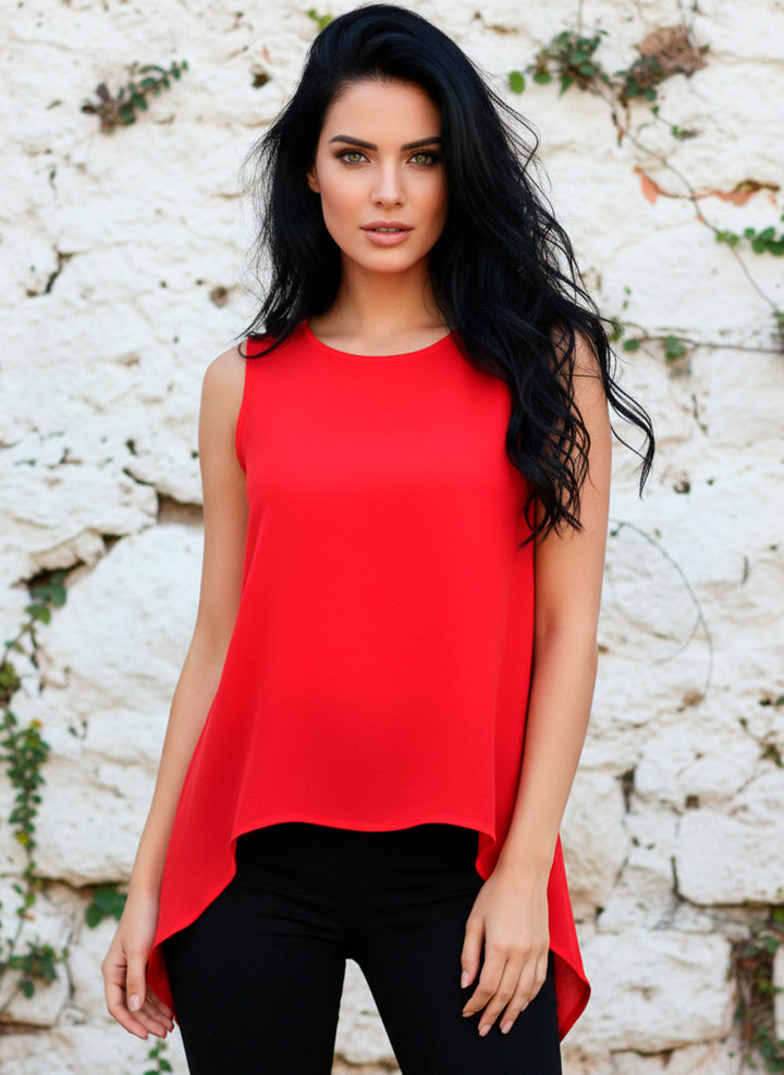 LIZAPONS Blusa Elegante Sin Mangas Espalda Cruzada y Puntas Asimétricas