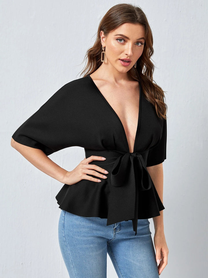 Blusa de Escote Profundo y Lazo en Cintura - LIZAPONS