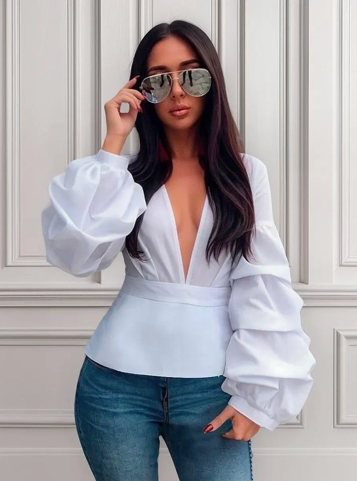 Blusa de Manga Campana y Cintura Imperio de Escote en V