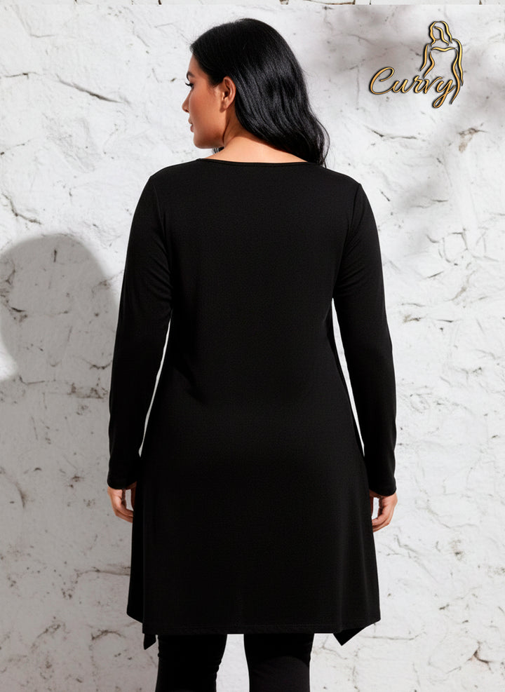 Vestido Corto Manga Larga con Botones Decorativos y Abertura Talla Curvy - LIZAPONS