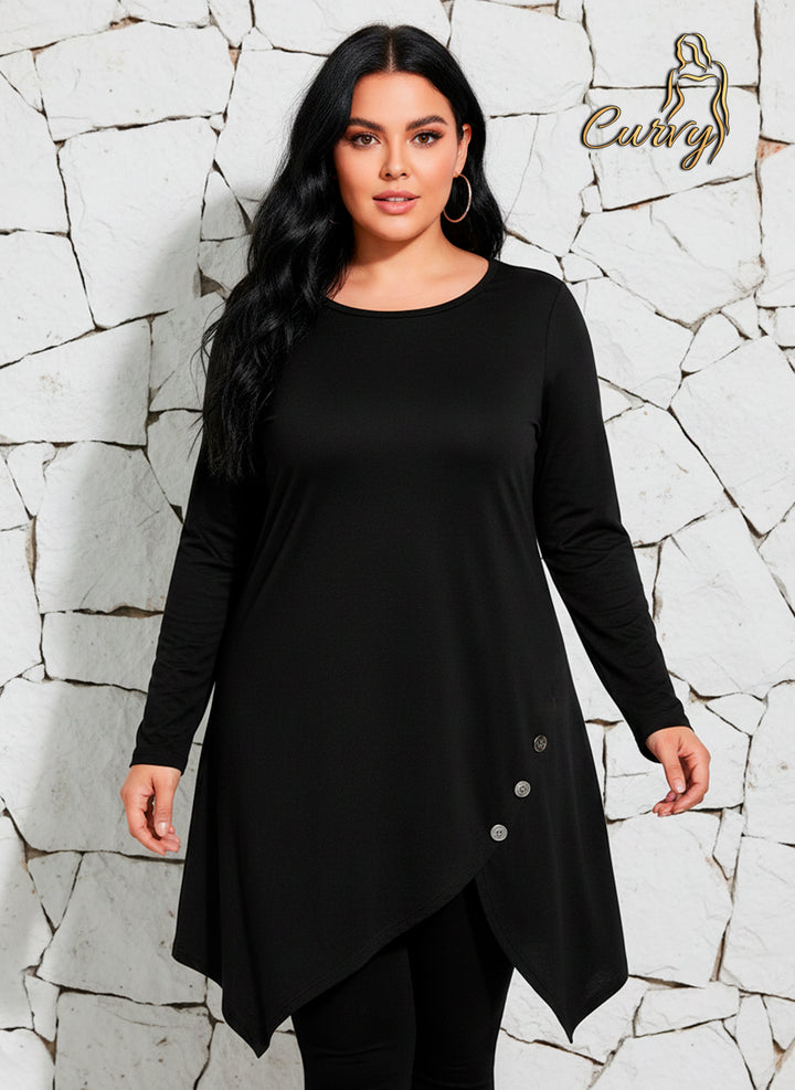 Vestido Corto Manga Larga con Botones Decorativos y Abertura Talla Curvy - LIZAPONS