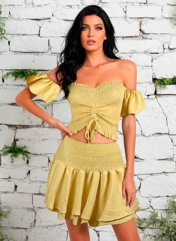 LIZAPONS Conjunto de Dos Piezas con Top de Resorte Smoke y Falda con Doble Olan