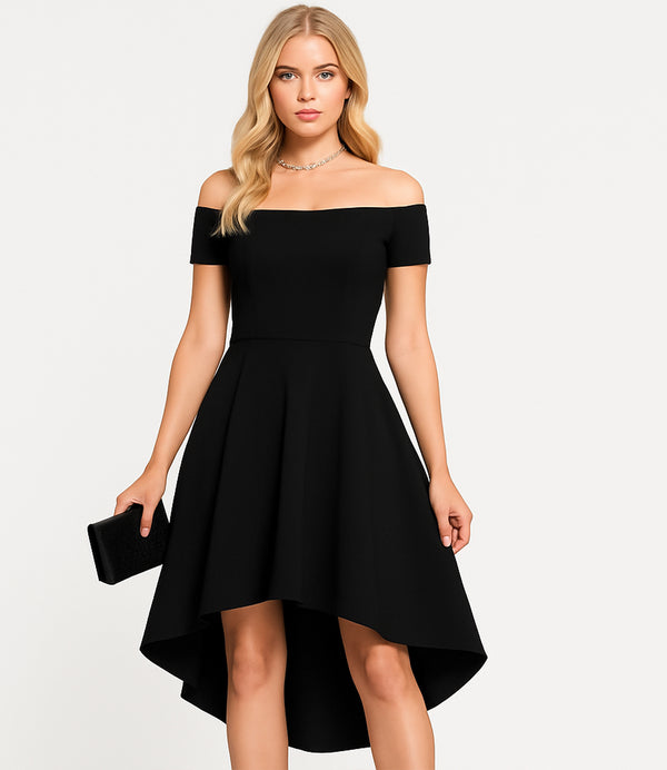 Vestido Hombros Descubiertos y Manga Corta Strapless Cola de Pato