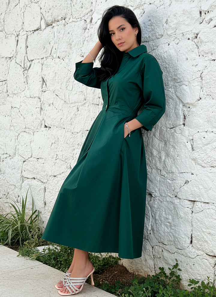 LIZAPONS Vestido Largo Elegante De Manga Larga Y Botón Con Bolsillos