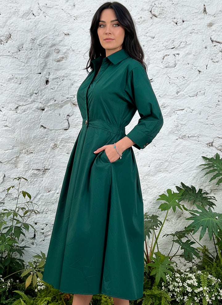 LIZAPONS Vestido Largo Elegante De Manga Larga Y Botón Con Bolsillos