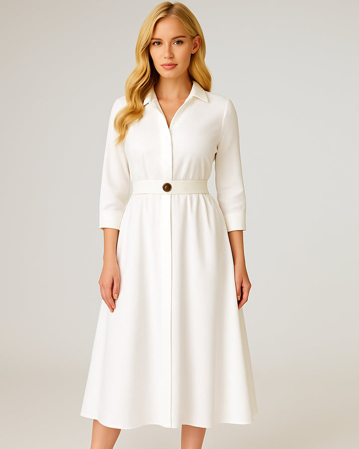 Vestido Largo Elegante De Manga Larga Y Botón Con Bolsillos - LIZAPONS