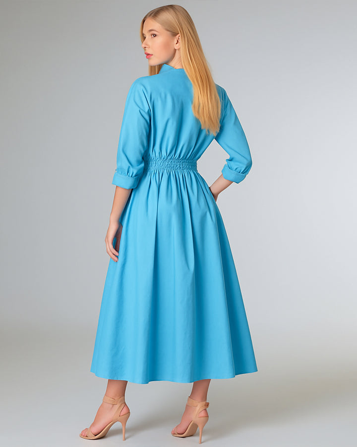 Vestido Largo Elegante De Manga Larga Y Botón Con Bolsillos - LIZAPONS