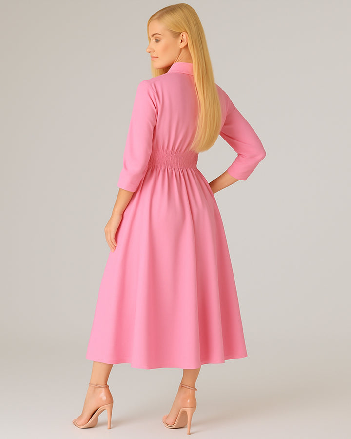 Vestido Largo Elegante De Manga Larga Y Botón Con Bolsillos - LIZAPONS
