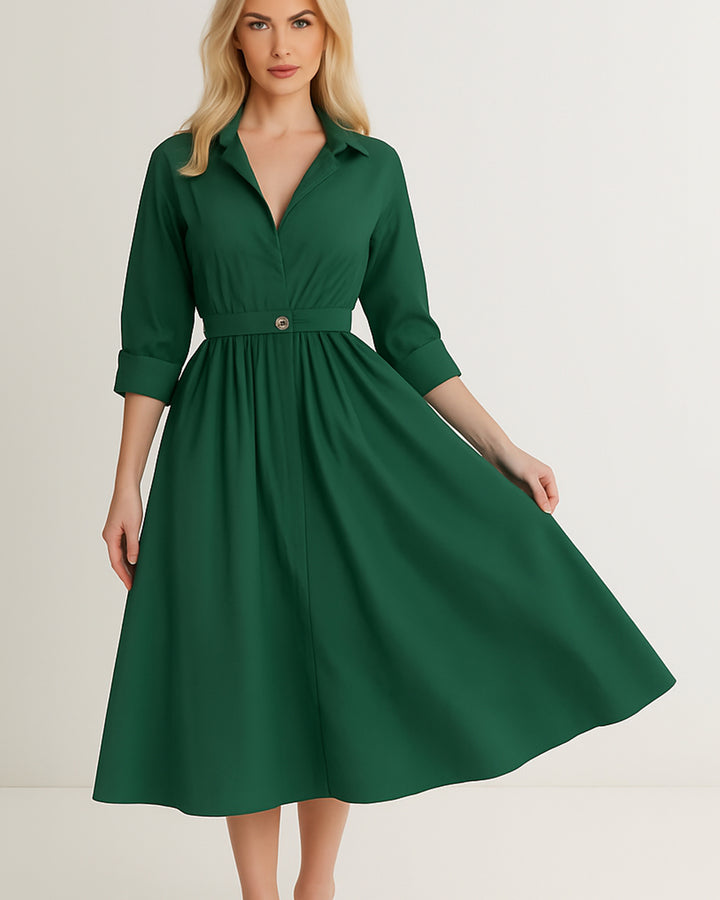 Vestido Largo Elegante De Manga Larga Y Botón Con Bolsillos - LIZAPONS