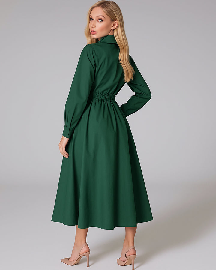 Vestido Largo Elegante De Manga Larga Y Botón Con Bolsillos - LIZAPONS