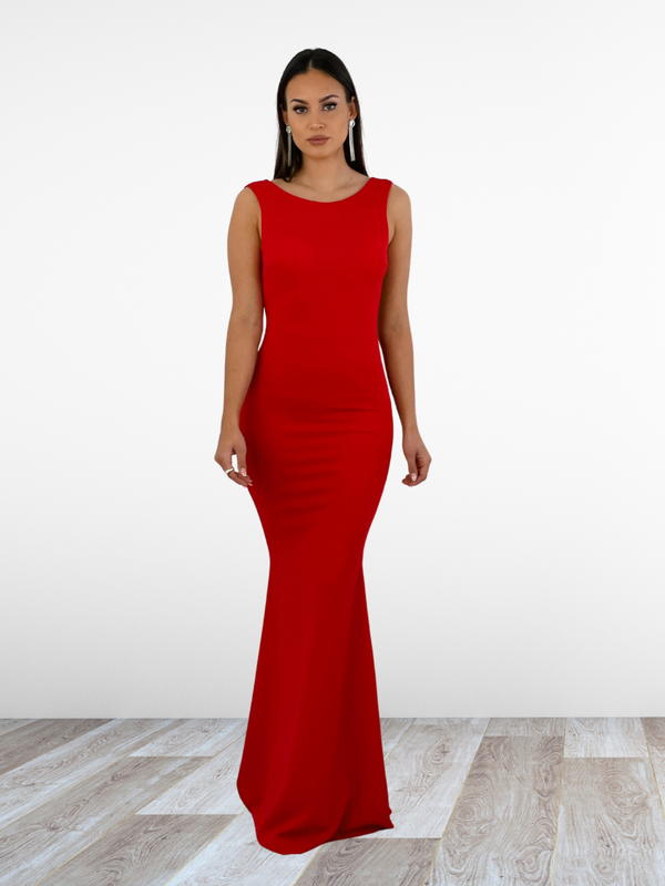 Vestido de Fiesta Tipo Sirena con Escote Redondo y Detalle de Lazo en Espalda - lizapons