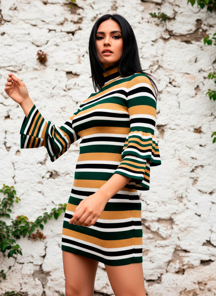 Vestido Casual de Cuello Alto y Manga 3/4 con Escarola en Puño - LIZAPONS