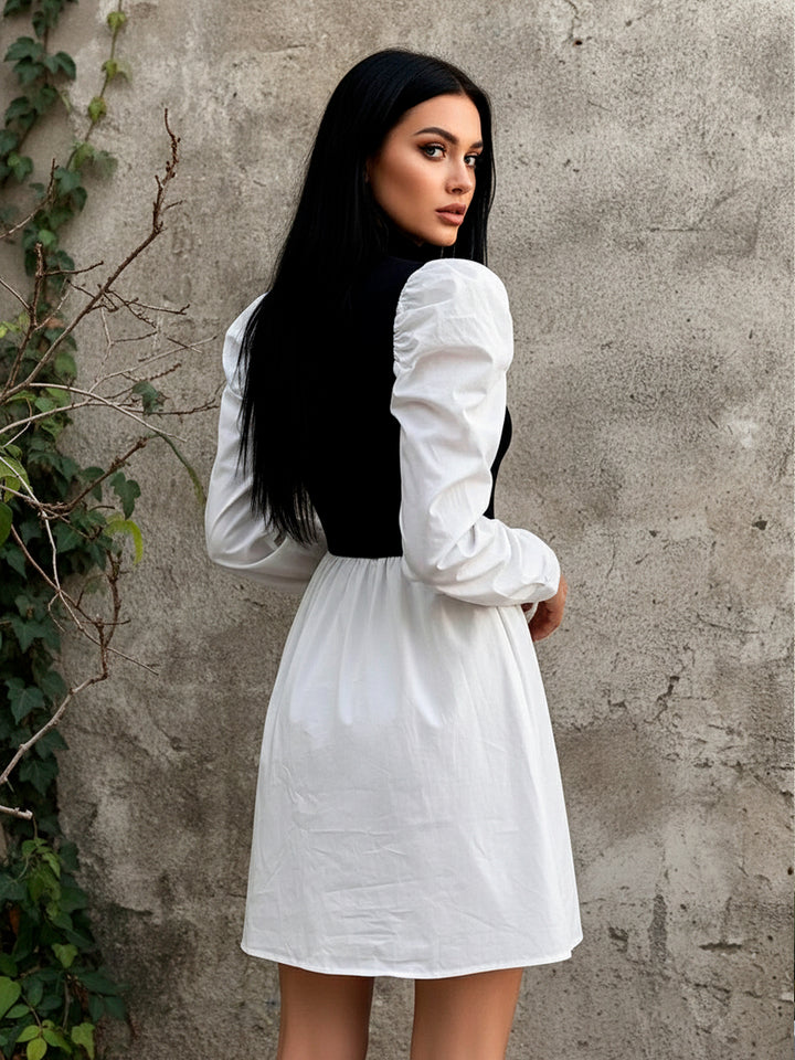 Vestido Casual de Color Combinado y Cuello Alto de Manga Larga - LIZAPONS