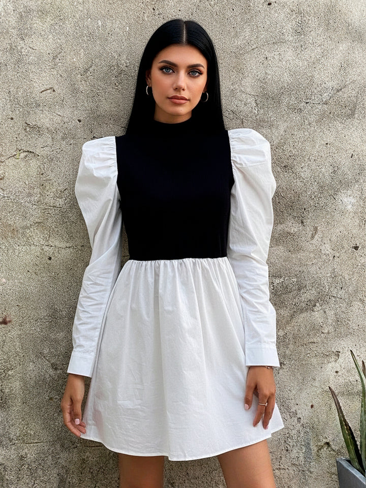 Vestido Casual de Color Combinado y Cuello Alto de Manga Larga - LIZAPONS