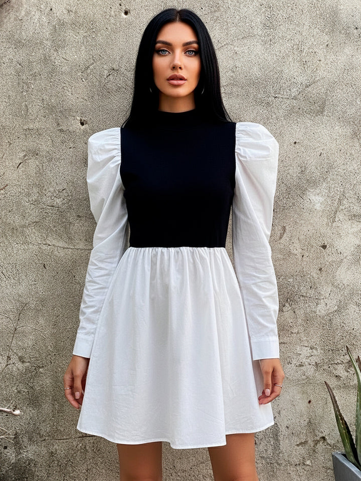 Vestido Casual de Color Combinado y Cuello Alto de Manga Larga - LIZAPONS