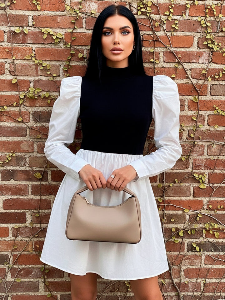 Vestido Casual de Color Combinado y Cuello Alto de Manga Larga - LIZAPONS