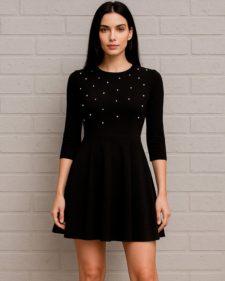 Vestido Casual Manga 3/4 de Corte Evasé con Perlas - LIZAPONS