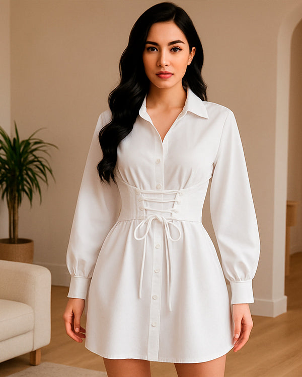 Vestido Camisero con Abertura en Espalda de Cuello Sport - LIZAPONS