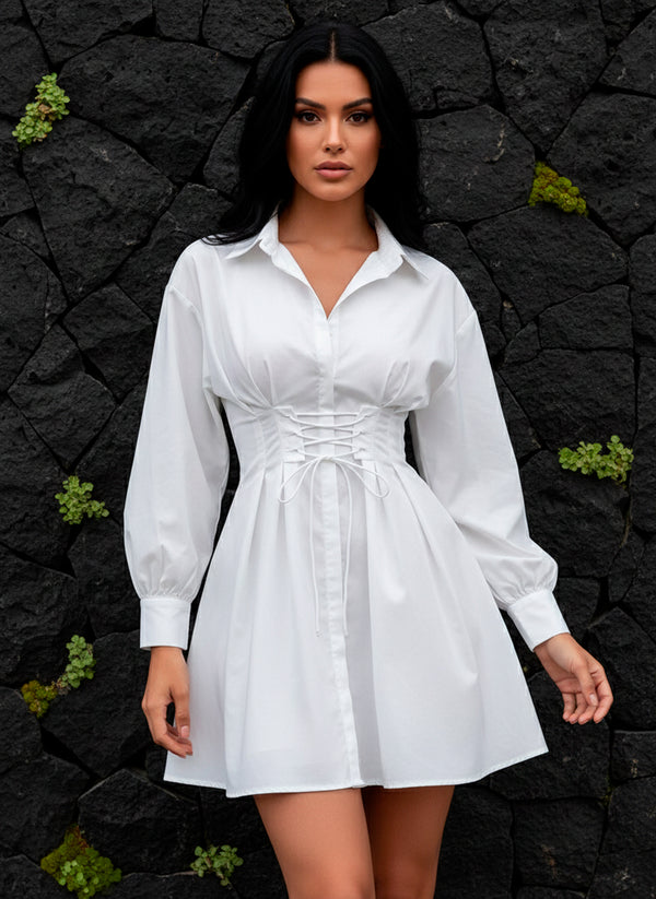 Vestido Camisero con Abertura en Espalda de Cuello Sport - LIZAPONS