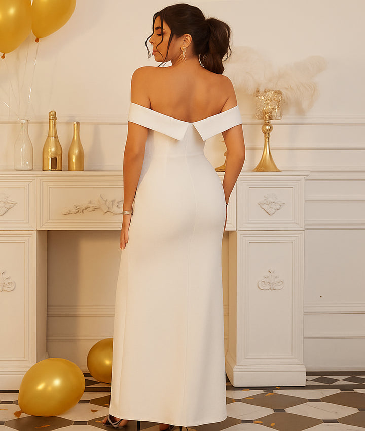 Vestido Fiesta de Hombros Descubiertos y Abertura en Muslo - LIZAPONS