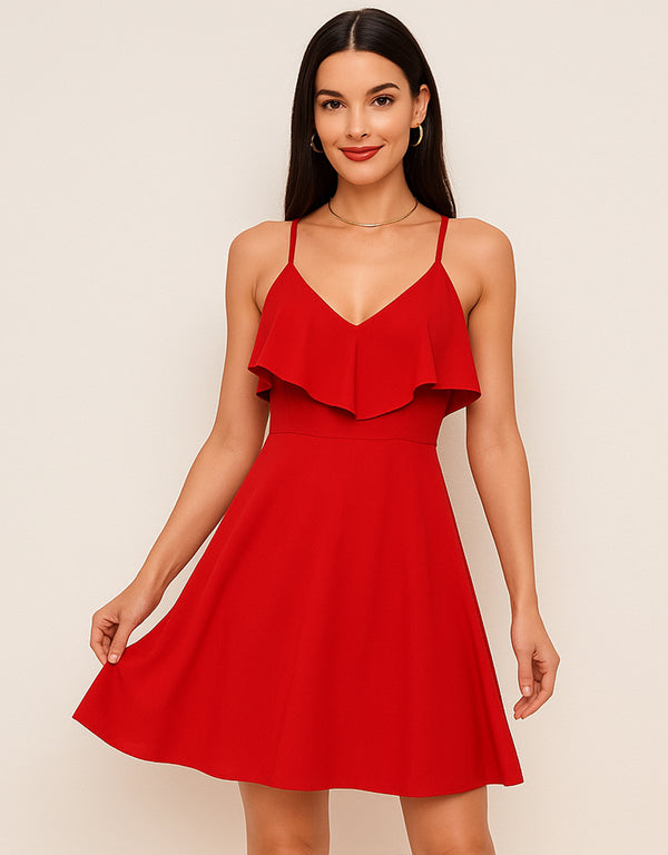 Vestido de Tirantes Cruzado a la Espalda y Volante al Frente - LIZAPONS