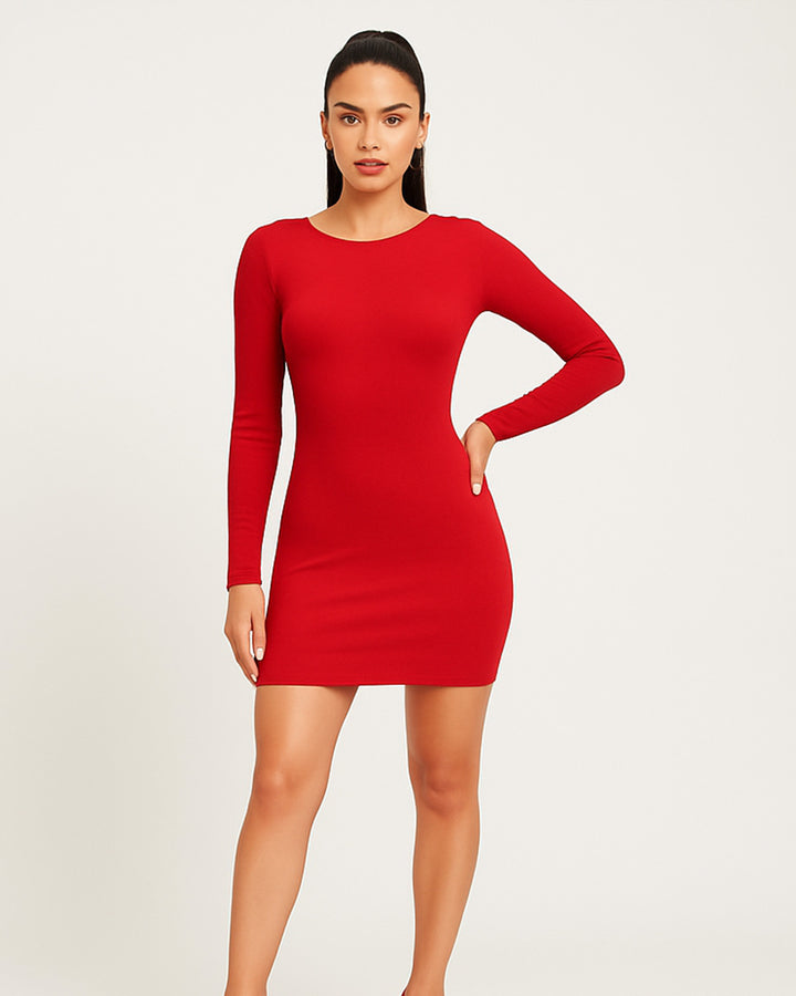 Vestido Mini Entallado de Manga Larga y Cuello Redondo - LIZAPONS
