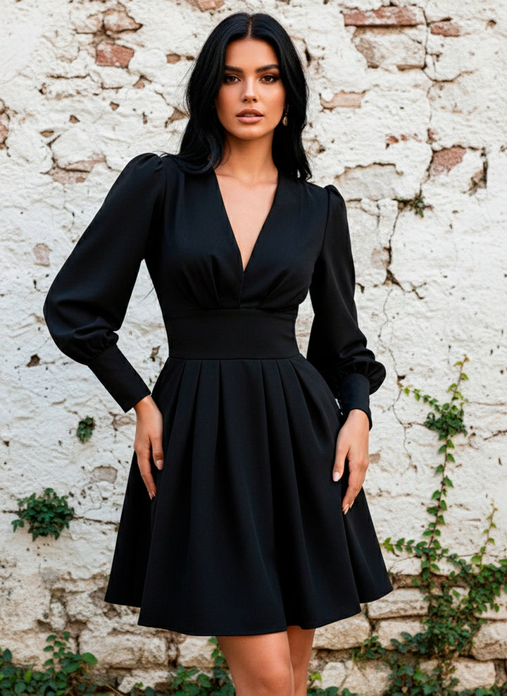 LIZAPONS Vestido Corte Imperio de Cuello v y Manga Larga Obispo