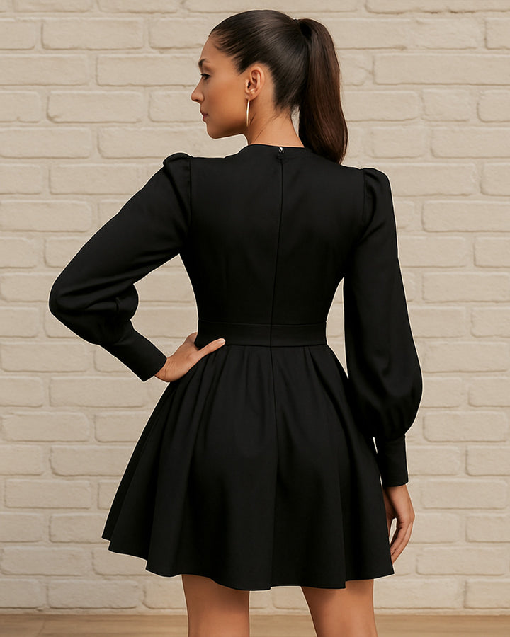 Vestido Corte Imperio de Cuello v y Manga Larga Obispo - LIZAPONS