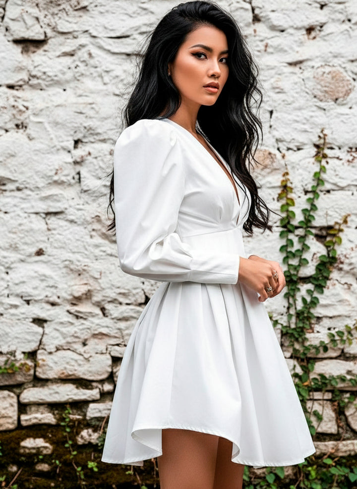 LIZAPONS Vestido Corte Imperio de Cuello v y Manga Larga Obispo