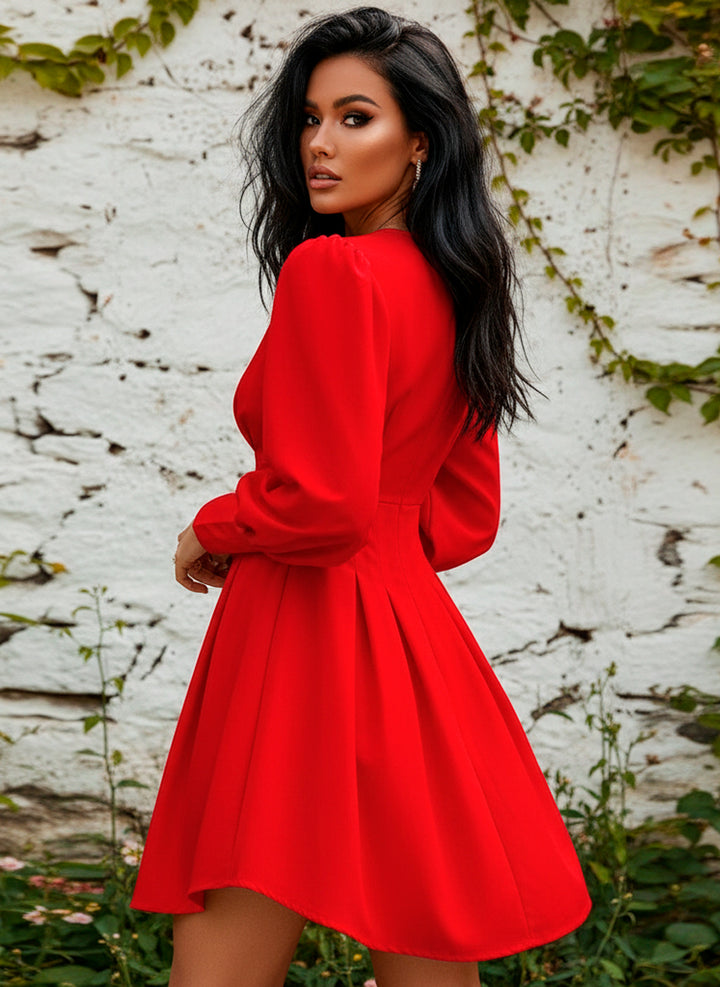 LIZAPONS Vestido Corte Imperio de Cuello v y Manga Larga Obispo