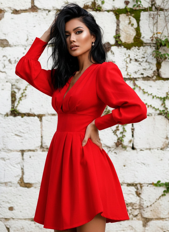 LIZAPONS Vestido Corte Imperio de Cuello v y Manga Larga Obispo