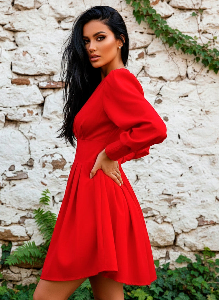 LIZAPONS Vestido Corte Imperio de Cuello v y Manga Larga Obispo