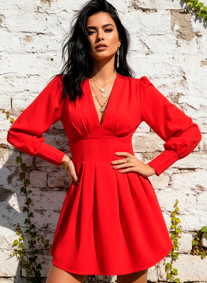 LIZAPONS Vestido Corte Imperio de Cuello v y Manga Larga Obispo