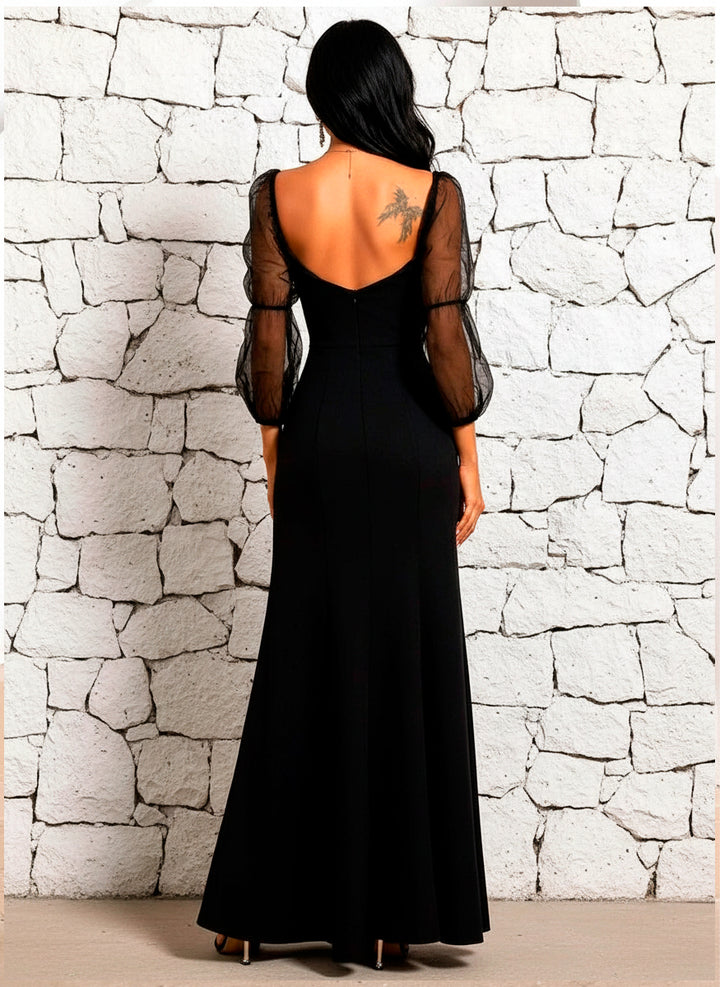 Vestido Fiesta de Manga Larga Tul con Abertura en Muslo - LIZAPONS