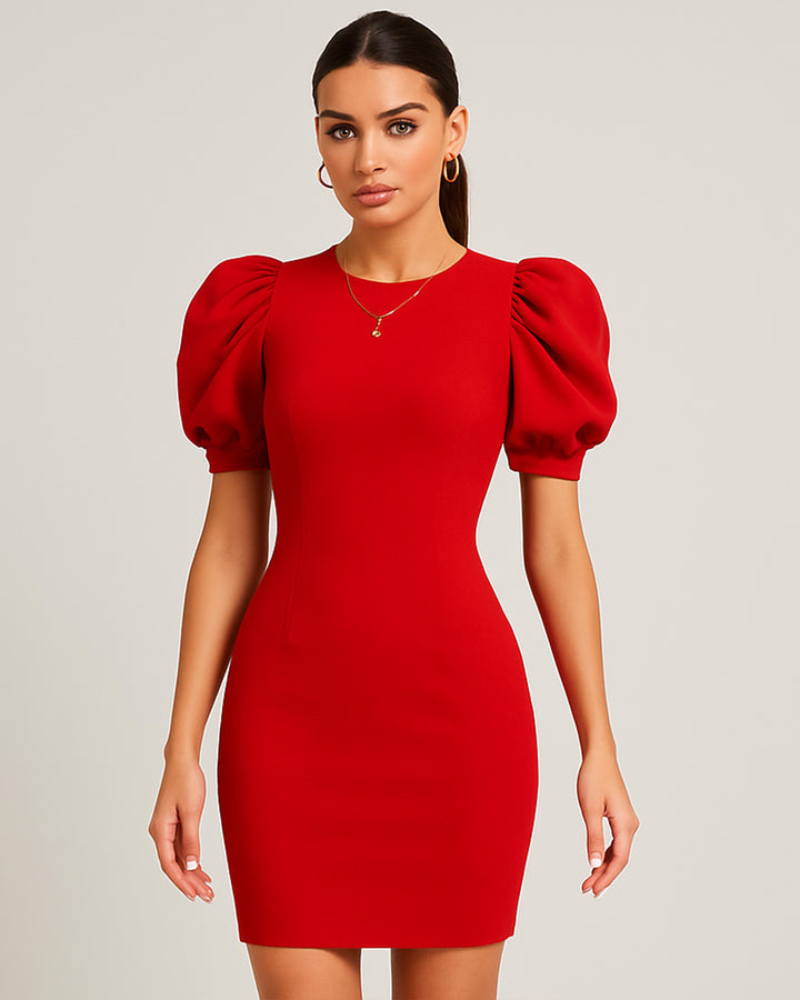 Vestido Cuello Redondo Ajustado y Mangas Farol - LIZAPONS