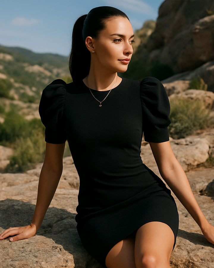 Vestido Cuello Redondo Ajustado y Mangas Farol - LIZAPONS
