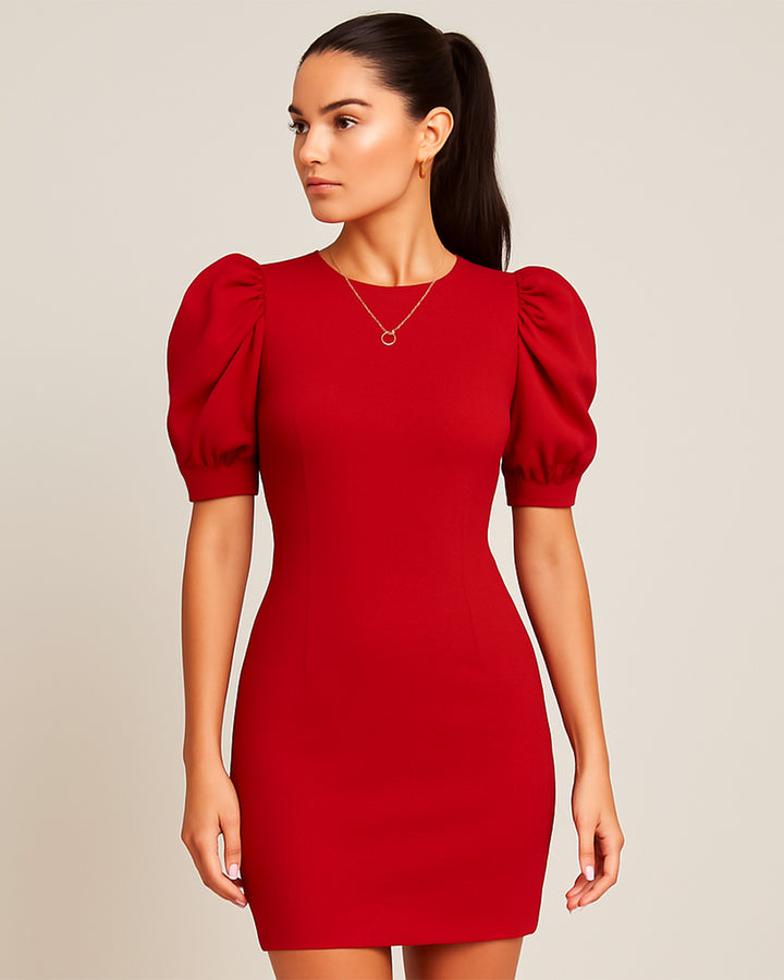 Vestido Cuello Redondo Ajustado y Mangas Farol - LIZAPONS