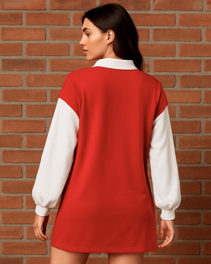 Vestido Camisero de Escote V con Botones y Manga Larga en Contraste - LIZAPONS