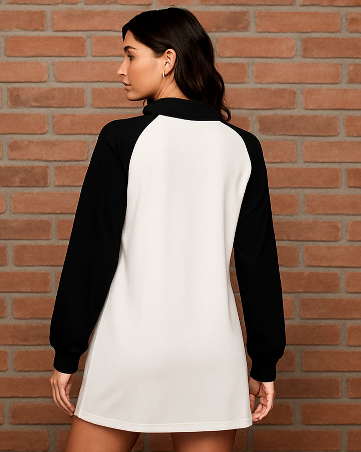 Vestido Camisero de Escote V con Botones y Manga Larga en Contraste - LIZAPONS