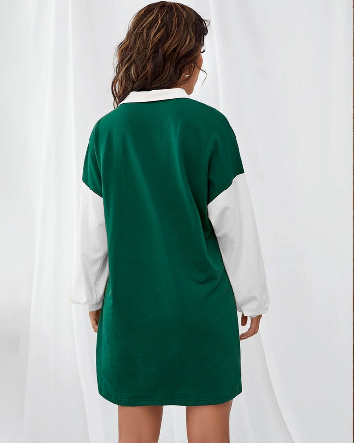Vestido Camisero de Escote V con Botones y Manga Larga en Contraste - LIZAPONS
