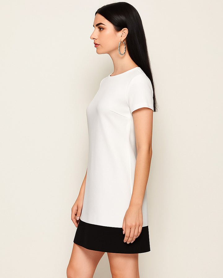 Vestido de Manga Corta y Cuello Redondo de Dos Tonos- LIZAPONS