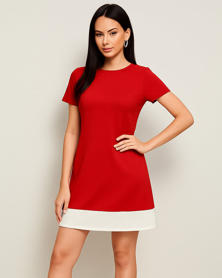 Vestido de Manga Corta y Cuello Redondo de Dos Tonos- LIZAPONS