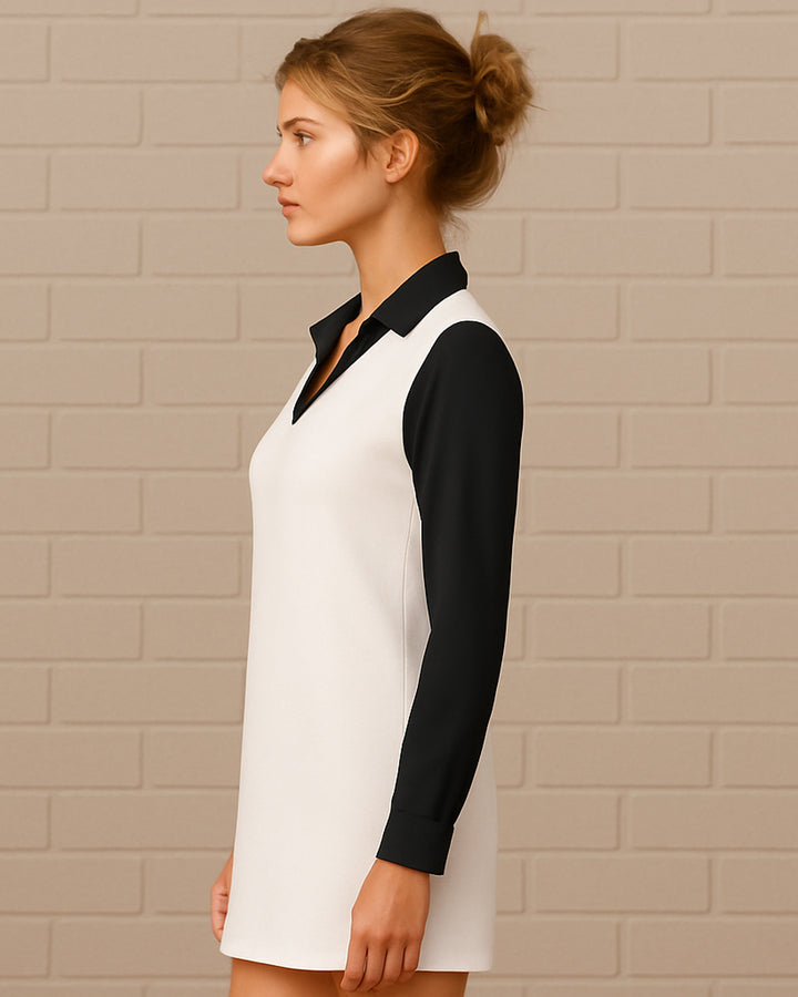Vestido de Manga Larga y Cuello Sport de Color Combinado - LIZAPONS