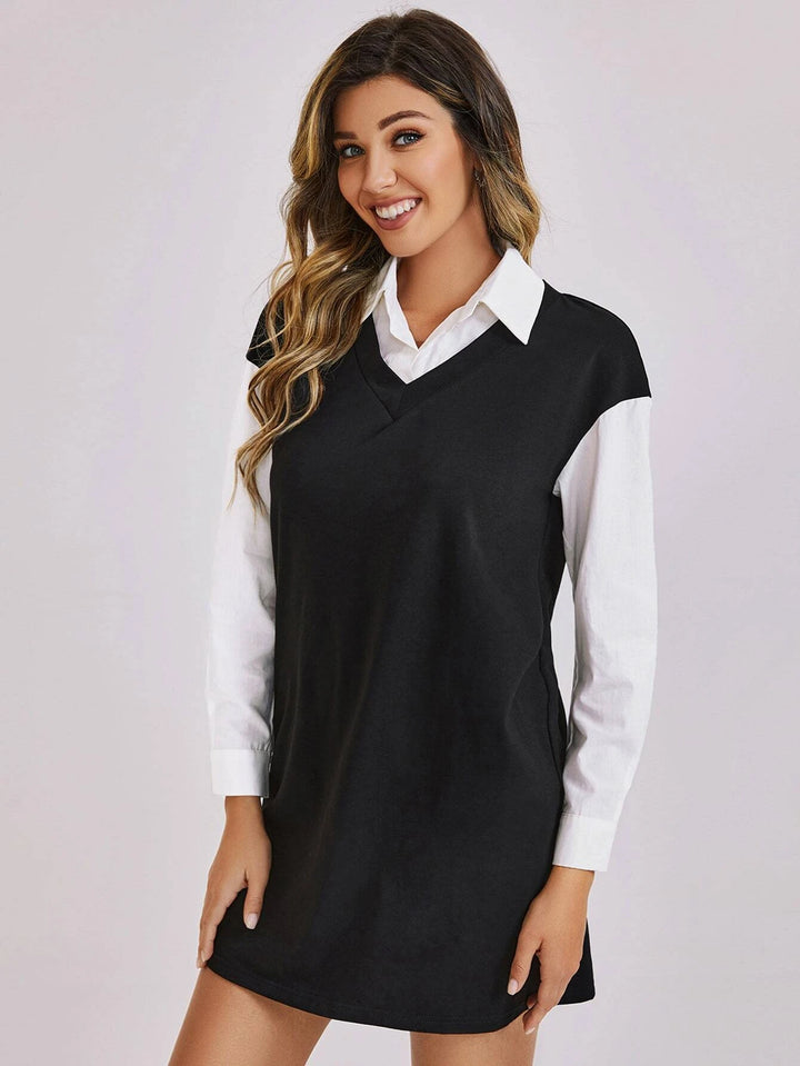 Vestido de Manga Larga y Cuello Sport de Color Combinado - LIZAPONS
